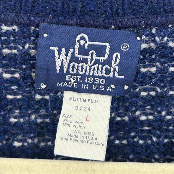 Vintage Woolrich Birdseye Heart Wool Sweater Made in USA Navy Blue Men's Large - Picture 6 of 6
